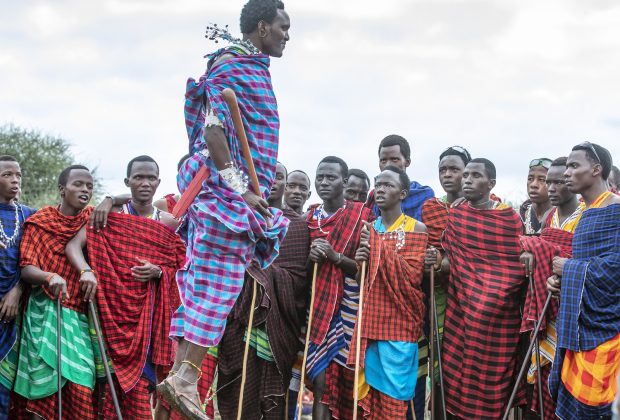 Same, Tanzania, 5th June, 2019: maasai warriors, jumping impressive haights to impress ladies